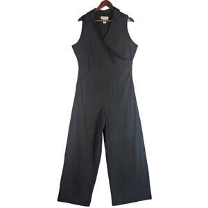 Soft Surroundings Black Sleeveless Jumpsuit Faux Wrap Women’s SZ 12 100% Cotton